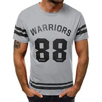Xia&Han Mens Sports Short Sleeve Striped Shirts Loose Crew Neck Shirt Print Tee Tops Blouse Gray