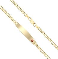 US Jewels And Gems Customizable Ladies 14k Yellow Gold 3.5mm Figaro Medical Alert ID Bracelet with Free Engraving, 8in