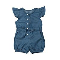 2019 Hot Sale!Cuekondy Toddler Baby Girls Kids Short Sleeve Bow Denim Jumpsuit Romper Summer Clothes(Blue,18-24 Months)