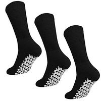 Men Women Anti Slip Grip Non Skid Crew Cotton Diabetic Socks For Home Hospital (3-pairs Black, 13-15 Extra Large)