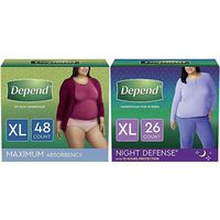 FIT-Flex Incontinence Underwear for Women, Maximum Absorbency, XL, 48 Count & Night Defense Incontinence Underwear for Women, Overnight, XL, 26 Count (Disposable) (Packaging May Vary)