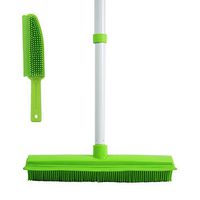 GLOYY Long Handled Push Broom with Soft Rubber Bristles Squeegee Edge 60 inches Use for Pet Cat Dog Hair Perfect for Cleaning Hardwood Vinyl Carpet