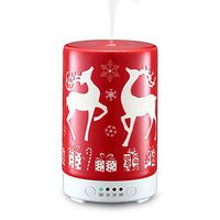 STAR MOON Aromatherapy Essential Oils Diffuser, Cool Mist Humidifier with Modern Printed Ceramic Cover and Night Light for Christmas Decoration - Christmas Red Reindeer