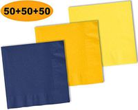 150 Beverage Napkins, Navy blue, Sunshine Yellow, Lemon Yellow - 50 Each Color. 2 Ply Paper Cocktail Napkins. 5" folded, 10" unfolded.