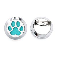 Aromabug Aromapin (Dog Paw) 22mm Personal Aromatherapy Essential Oil Diffuser Stainless Steel Locket Brooch. 7 High Fiber Pads and 3 Essential Oils Included.