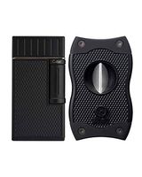 Colibri Black Julius Lighter And SV Cat's Eye Cut Cigar Cutter Gift Set