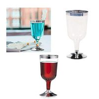 24 Disposable Plastic Champagne Flutes Glasses Clear 6 Oz Wedding Party Silver