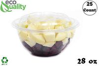 28oz Clear Disposable Salad Bowls with Lids (25 Pack) - Clear Plastic Disposable Salad Containers for Lunch To-Go, Salads, Fruits, Airtight, Leak Proof, Fresh, Meal Prep | Rose Bowl Container (28oz)