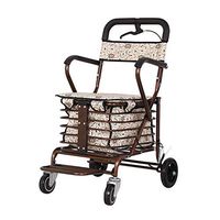 Walkers for Seniors with Seat Old Man Shopping cart, Lightly Foldable, Trolley with Brakes, Travel Assist, with seat and Pedal Rolling Walkers (Color : Brown)