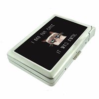Funny Cat Em1 Hip Silver Cigarette Case With Built In Lighter 4.75" X 2.75" Id Holder Metal Wallet RFID Protection