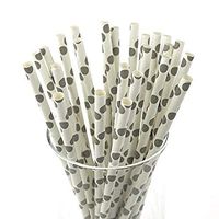Homeford Firefly Imports Large Dots Paper Straws, 7-3/4-Inch, 25-Pack, Silver, 7-3/4"
