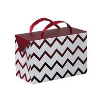 Maroon Chevron Paper Gift Bag Box–Foldable Party Favors Foil Stamped Treat Bags with Ribbon Handles for Baby Shower, Holiday and Birthday Parties 7"X 3.5"x 4.75” (6 Pack)