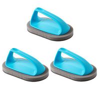 Olpchee 3Pcs Scrub Brush Pot Brush Dish Brush Wall Floor Bath Tile & Tub Scrubber with Handle and Emery Abrasive Grit Brush (Blue)