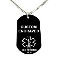 My Identity Doctor - Custom Engraved Medical Alert ID Dog Tag, Black Aluminum, 27 Inches Chain