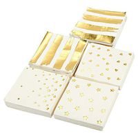100 Pack Gold Cocktail Napkins, 3-Ply Disposable Paper Party Napkins in 5 Assorted Designs Folded 5 x 5 Inches Perfect for Wedding, Birthdays, Baby Shower