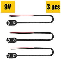9V Battery Snap On Hard-Shell Clip Connector with Insulated Wires - 3 Pieces