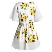 Women's Plus Size Henley Shirt Short Sleeve Buttons Up Pleated Tunic Tops(White,US 12)