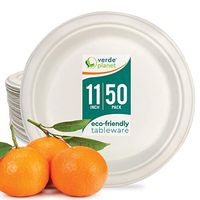 Verde Planet - 11 inch Round Bagasse Plates - Biodegradable, Tree Free Sugarcane Fiber, Ecofriendly, Disposable, Sturdy, White Premium Quality Plates - 50 Count