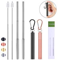 Collapsible Straw Telescopic Reusable Straws 2 Pack with Case Keychain Portable, Cleaning Brush, Carabiner Silicone Tip - Foldable Stainless Steel Straws Drinking (Black-Rose Gold)