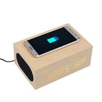 TuoP@ Bedside Multi-Function Qi Wireless Charger Bluetooth Wood Speaker System Project with Built in Mic, NFC, Temperature/Time Display, Alarm Clock for Smartphones Laptop and Other Digital Devices