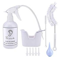 Ear Wax Removal Irrigation Tool Earwax Remover Cleaner Earwax Washer System with Ear Basin Syringe 5 Disposable Tips and Straw Bottle Brush