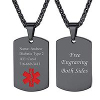 U7 Customized Medical Alert Jewelry Men Women Stainless Steel Black Enamel Personalized Message Engraved Medic Condition Tags Pendant Necklace