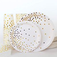 White and Gold Party Supplies, White & Gold Dots - Paper Dinner Plates, Dessert Plates, Cups & Napkins, Set of 200 for 50 People – Wedding, Bridal, Birthday, Onederful, Baby Girl or Boy Shower Decor