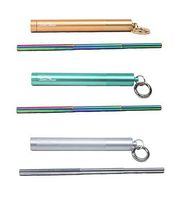 LuxStraw : eco-friendly stylish & portable telescopic stainless steel metal reusable drinking straw. Includes deluxe travel case w/spring loaded clip & upgraded cleaning brush (Gold)