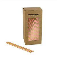 Striped Paper Straws Gold and Pink - Box of 250, Decorative Biodegradable Drinking Straws for Baby Shower, Birthday Party, Christmas Swizzle Sticks