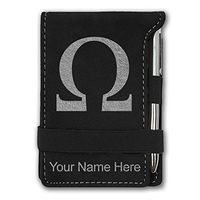 Mini Notepad, Omega Symbol, Personalized Engraving Included (Black with Silver)