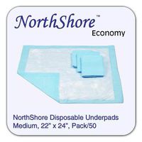 NorthShore Economy Blue Disposable Underpads (Chux) (Pack/50, Blue, 22x24, 11 oz.)