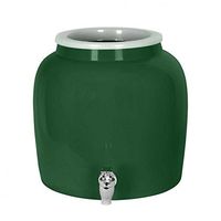 Porcelain Water Dispenser Crock - 2.5 Gallons - Comes with Crock Ring Protector and Chrome Painted Spigot Faucet - For Use With Water, Kombucha, Punch and More - Green