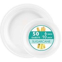 100 Biodegradable Disposable Plates Set - Bulk Dinner & Salad Compostable Tree Free Sugarcane Plates, Microwave Safe