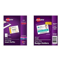 Avery Name Badge Inserts, Print or Write, 3" x 4", 300 Cardstock Refills (5392), White and Avery Heavy-Duty Clear Badge Holders, Fits Inserts up to 3" x 4", Landscape, 25 Holders (74471)