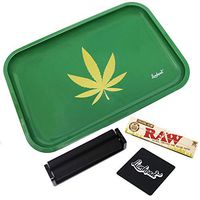 Full Size Rolling Tray Bundle – 12” x 8" Tray + 110mm Rolling Machine + King Size Raw Rolling Papers – Lionhead (Green)