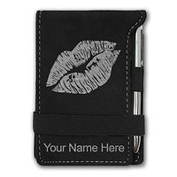 Mini Notepad, Lipstick Kiss, Personalized Engraving Included (Black with Silver)
