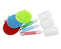 Silicone Scrubber Sponges (3 Pack) with Extended Cup/Bottle Brush (1), for Washing Dishes and Scrubbing Kitchen, Antibacterial, Non-stick