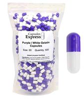 Capsules Express- Size 00 Purple and White Empty Gelatin Capsules 500 Count - Kosher and Halal Certified - Gluten-Free Pure Bovine Gelatin Pill Capsule - DIY Powder Filling