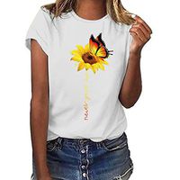 Meikosks Womens Sunflower Print Tops Crewneck Short Sleeve Blouses Summer Casual T Shirt White
