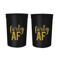 Forty AF, 40 AF, 40th Birthday Cups, 40th Birthday Party Cups Set of 12 16oz Cups, 40th Birthday Stadium Cups, Perfect for Birthday Parties, Birthday Decorations (Black)
