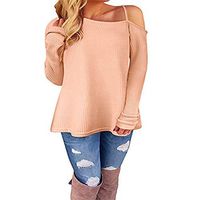 Alangbudu Women One Tilted Shoulder Knitwear Blouse Long Sleeve Casual Tops Loose Fit Shirt Pullover Sweatshirt Leggings Pink