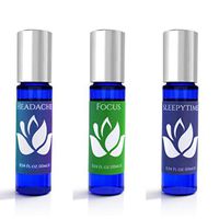Essential Oil Wellness Pack- Choose from Sleep, Focus, Stress Relief, Vitality and Headache (3PK) Roll on Blends. (Sleepytime Focu Headache, 10mls)