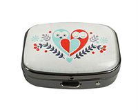 XUTAI Custom Personalized Square Stainless Steel Gun Silver Glass Travel Pill Case Vitamin Decoration Box (Cute Owl)