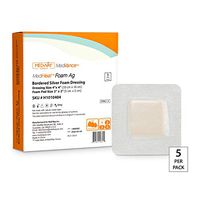 Bordered Silver Foam Ag Sterile Highly Absorbent Antibacterial Dressing, 4"x 4" (2"x 2" Pad), 5 dressings/Box, MedHeal by MedvanceTM