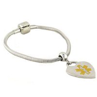 Women's Medical Alert ID Bracelet - Custom Engraving Included, PAN-Dorra Type, Stainless Steel - Heart, Gold Size 7.5