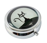 Halulu Night Cat Custom Fashion Round Glass Pill Case 2.1 Inch Tablet Holder Storage Bag Wallet