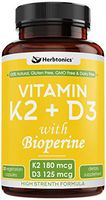 Immune System Support Vitamin K2 (MK7) with D3 5000 IU (k2+d3) Supplement with Bioperine (Black Pepper) 120 Vegetarian Capsules, Strong Bones and Heart Health -k2 d3 Complex- Tiny Easy to Swallow