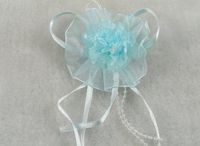 24pcs Organza Round Cabbage Flowers Wedding Decoration Appliques (Pick Color) (Blue)