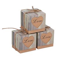 100pcs Candy Favor Boxes Heart Shape Kraft Paper Boxes with Burlap Twine,for Decorate Wedding Favor Valantine Birthday Party Gift Boxes