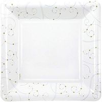 Hanna K. Signature Collection 12 Count Square Swirls and Pearls Paper Plates, 10.25-Inch, White